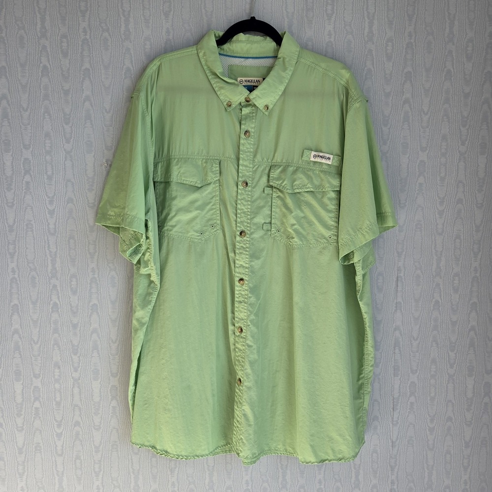 Mens Magellan 3X Shirt Fish Gear Green Angler Fit Mag Chill Short Sleeve